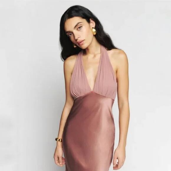 Reformation Wyn Silk Dress Praline Size 10 - Picture 1 of 5